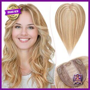 Human Hair Topper No Bangs Lace Base Clip In Hairpiece 14 Inch